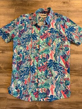 Tipsy Elves Multicolor Tropical Print Short-Sleeve Button-Up Shirt